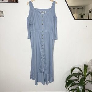 Soft‎ Surroundings Bridgette Cold Shoulder Blue Maxi Dress Women's Large Petite
